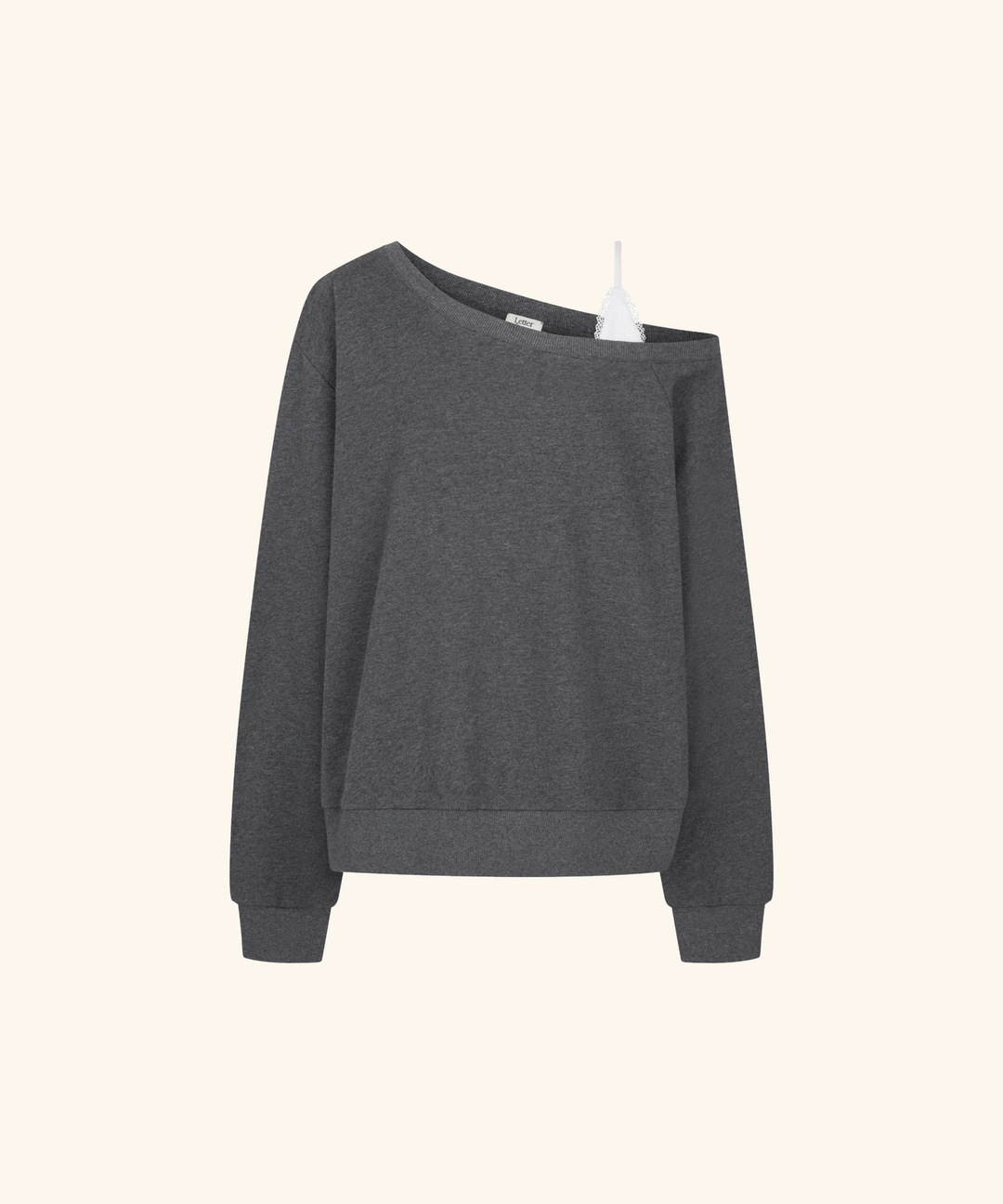 레터프롬문 Duet Lace Layered One-Shoulder Sweatshirt (Charcoal) 상품 이미지 1
