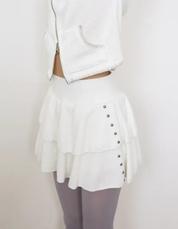 STUDDED HIDDEN POCKET SHORTS SKIRT, IVORY