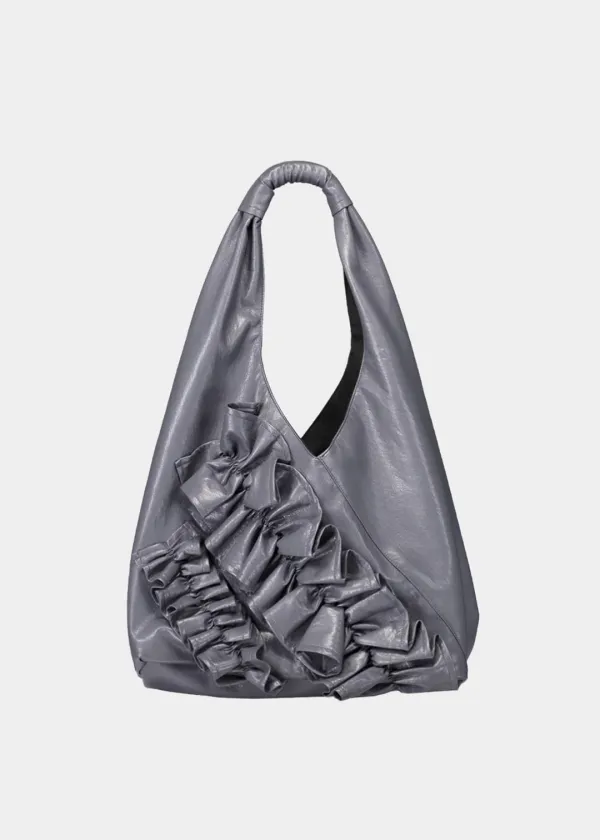 ORIGAMI RUFFLE LEATHER BAG - GRAY