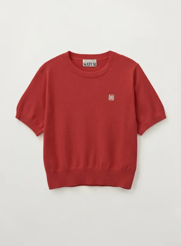 (W) Classic Crew Neck Half Knit - Red