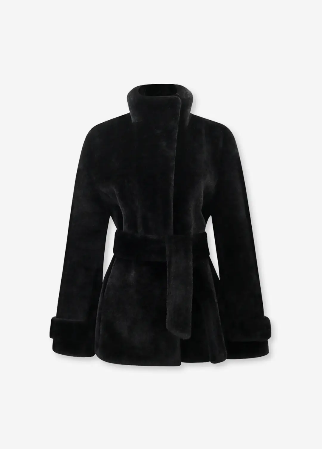 칙스라벨 세브르 하이넥 플레어 코트 (Faux Fur) - Black 상품 이미지 1