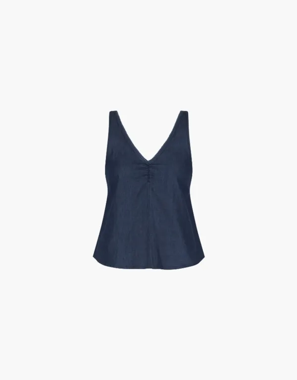 denim halter sleeveless blouse - navy
