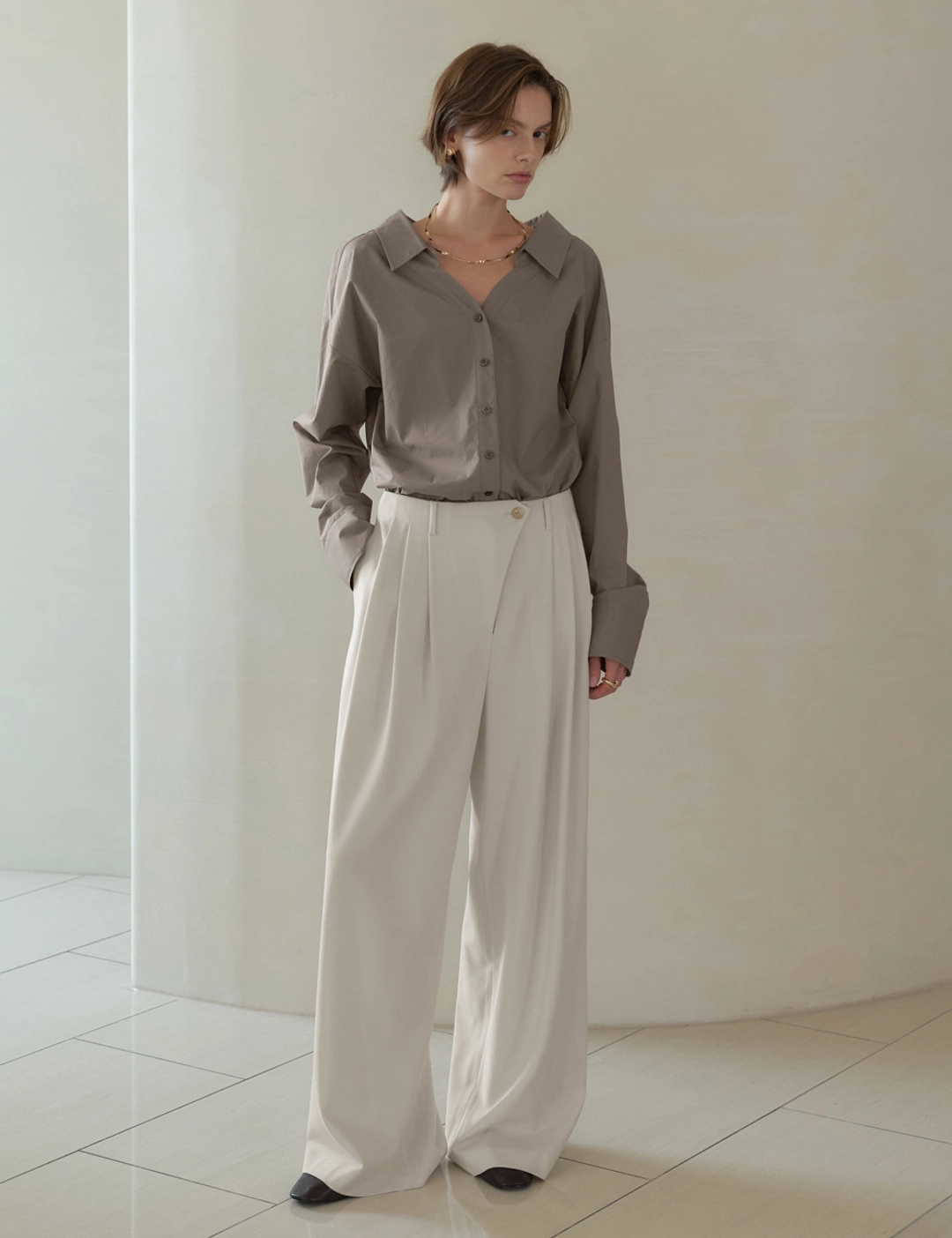 노미나떼 Oblique Cream Flow Pants (Cream) 상품 이미지 1