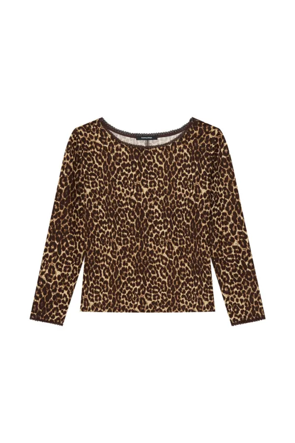 LACE THREE-QUARTER SLEEVE TOP (LEOPARD)