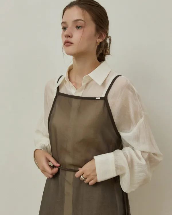 Grace sheer layered wrap dress - brown