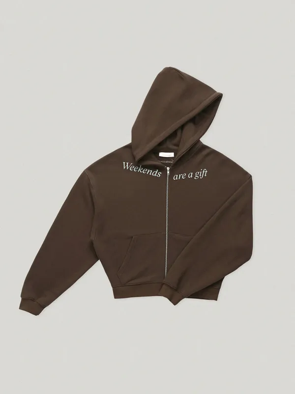 Weekends Hooded Zip Up Brown