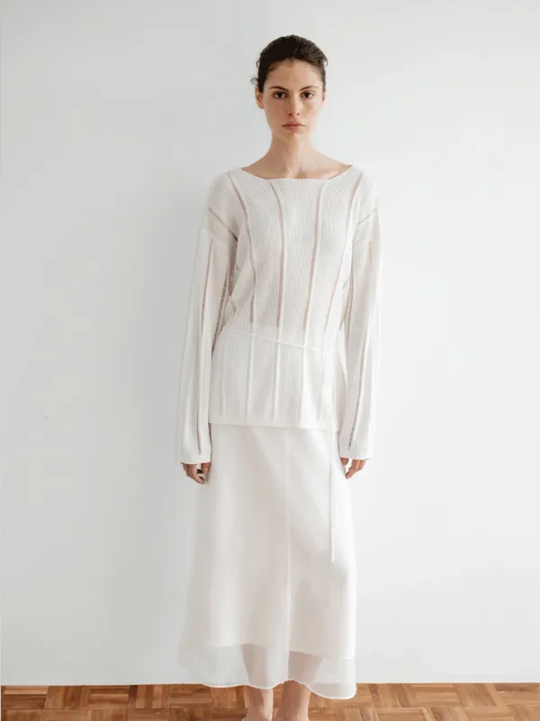 TIR LOOSE FIT PAPER BOAT NECK KNIT_WHITE