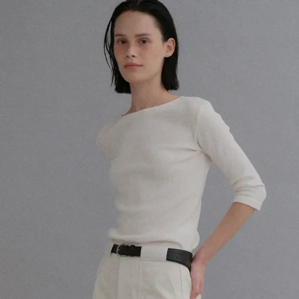 Back point waffle T-shirt_ivory