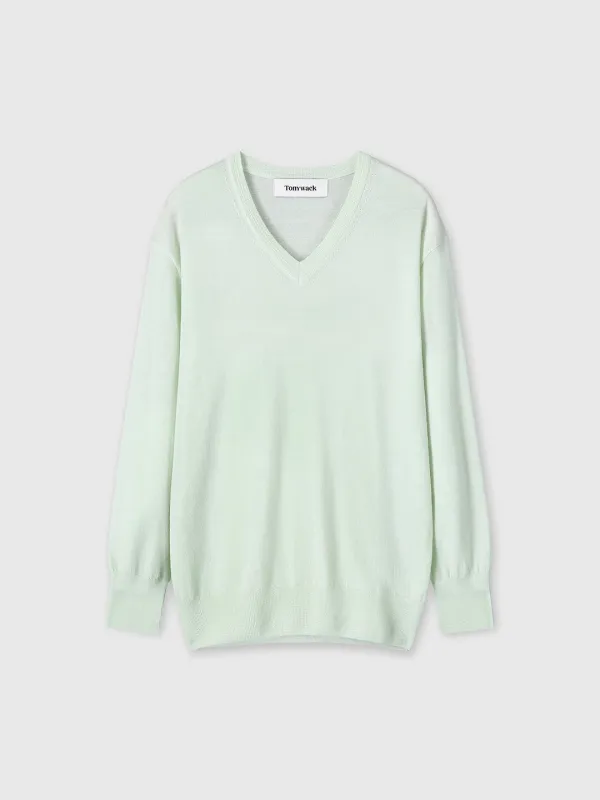 (W) AIRY CASHMERE V-NECK_ MINT