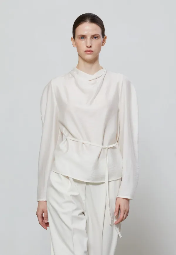 DRAPE HIGH NECK BLOUSE - IVORY