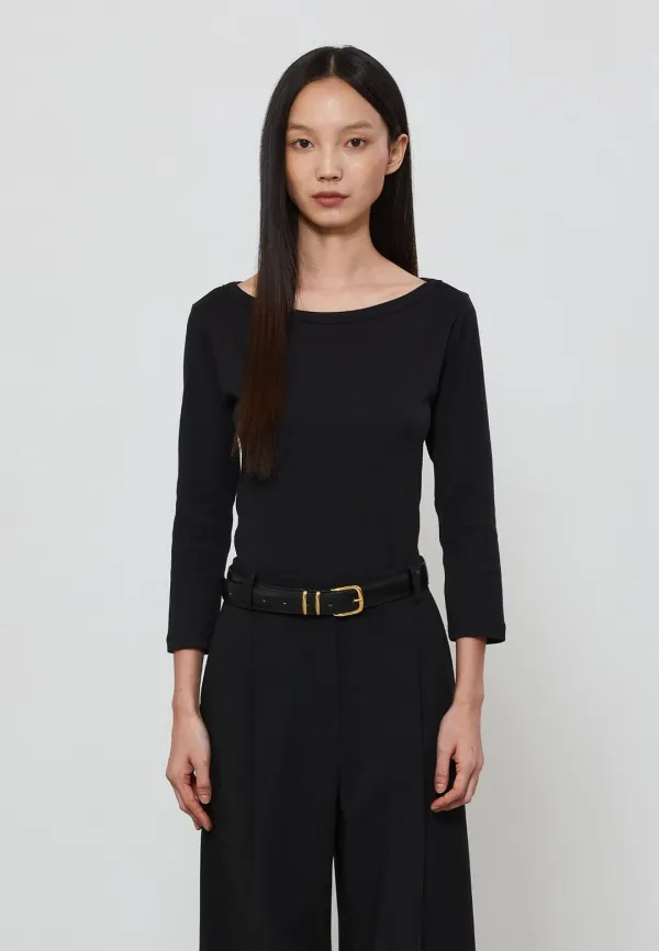 BOAT NECK RIBBED T-SHIRT - BLACK
