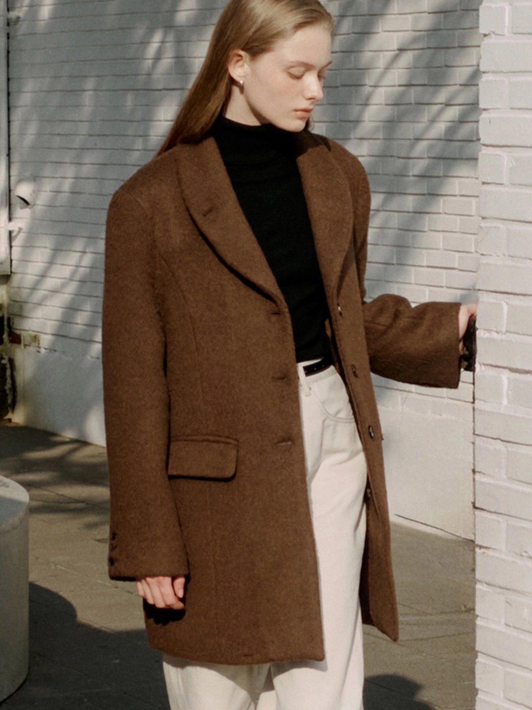 아워코모스 comos 1606 shawl collar belted half coat (brown) 상품 이미지 2