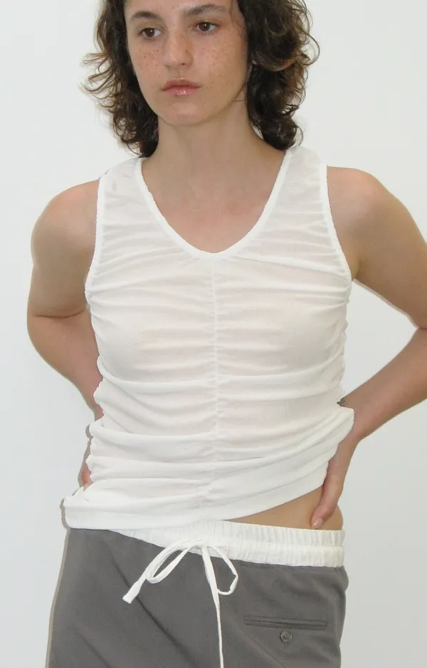 SHIRRING SLEEVELESS, WHITE