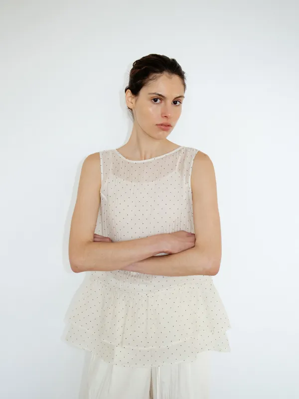 TIR DOT FLARE TIE-BACK TOP_CREAM