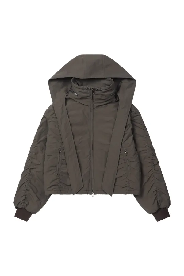 PARKA RING HOODED CROPPED JUMPER IN KHAKI