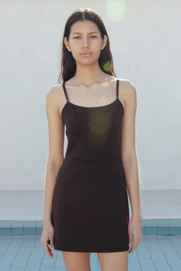 Plain Sleeveless Swim Suit (Dark Brown)