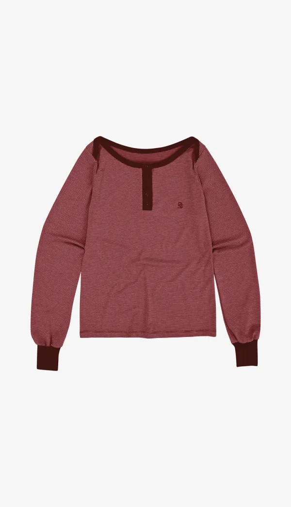 227. Boatneck Stripe T _ Burgundy