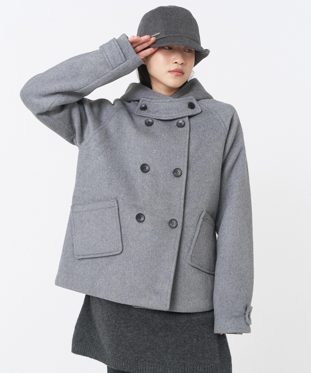 미세키서울 Hoodie double button coat GREY 상품 이미지 3