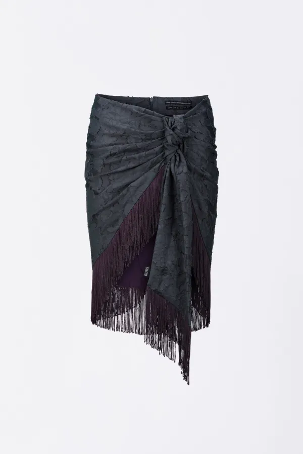 Fringe Tie Skirt Charcoal/Purple