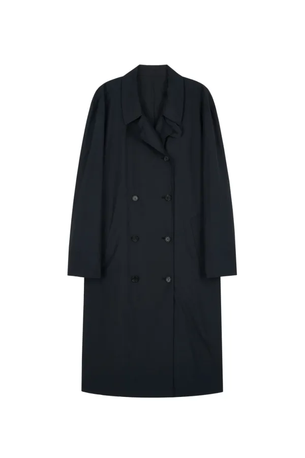 MAXI DOUBLE-BREASTED TRENCH COAT (NAVY)