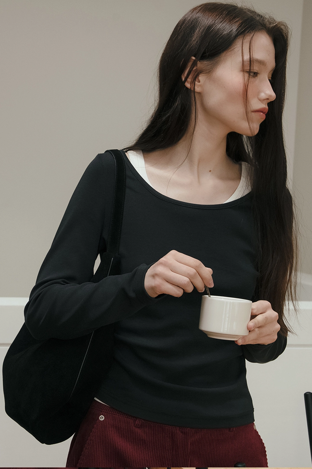 샤드라마 BOAT & SCOOP NECK T-SHIRT [CHARCOAL GRAY] 상품 이미지 2