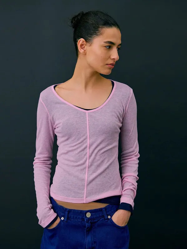 26 U neck Sheer T-shirts_Light Pink