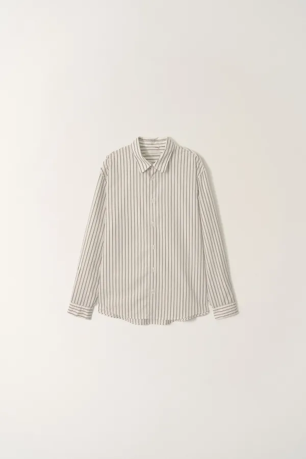 Poplin stripe shirt (Black stripe, W)