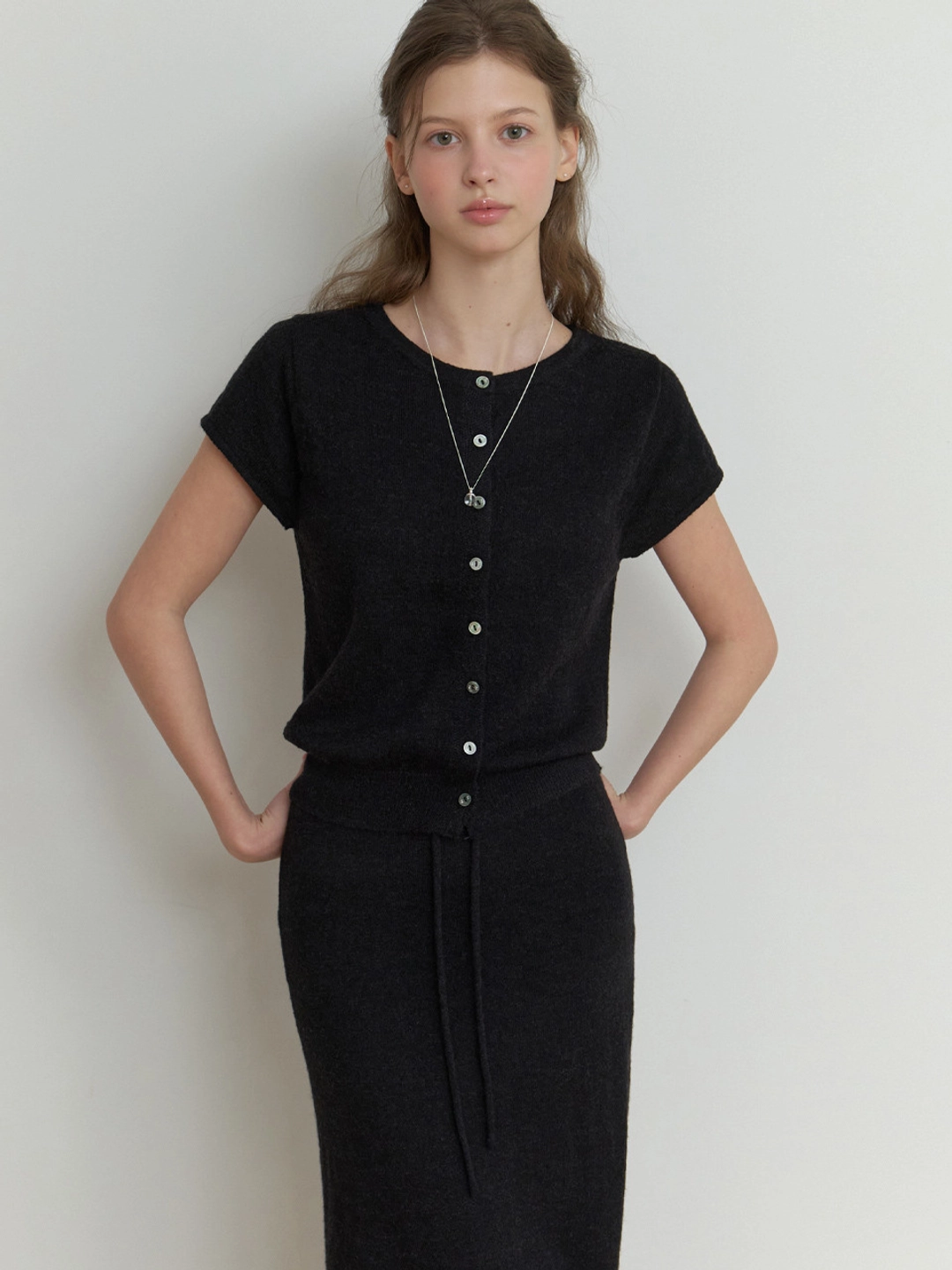 리엘 [SET] Two-piece knit set (black) 상품 이미지 1