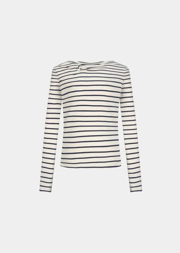 W STRIPED RIBBON KNOT TOP - IVORY