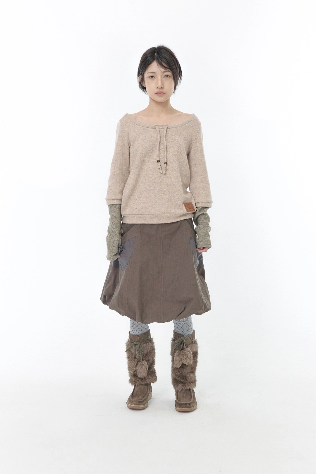 허그유어스킨 [9월 21일 출고] Balloon cargo midi skirt (Khaki) 상품 이미지 2