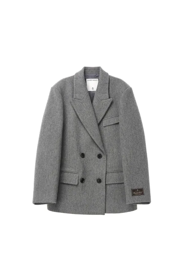 Peaked Half Coat In Double Face Wool, Grey