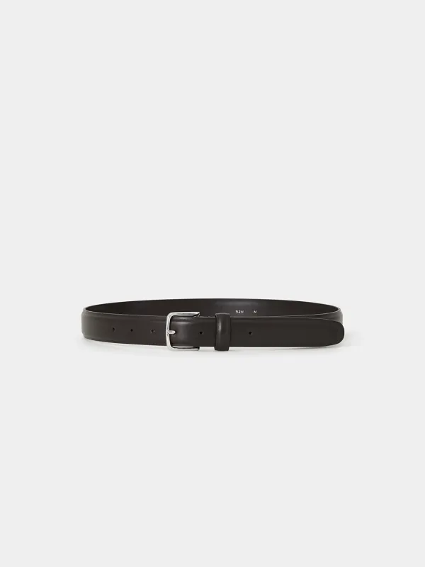 31 Round square leather belt - Deep brown(Silver)
