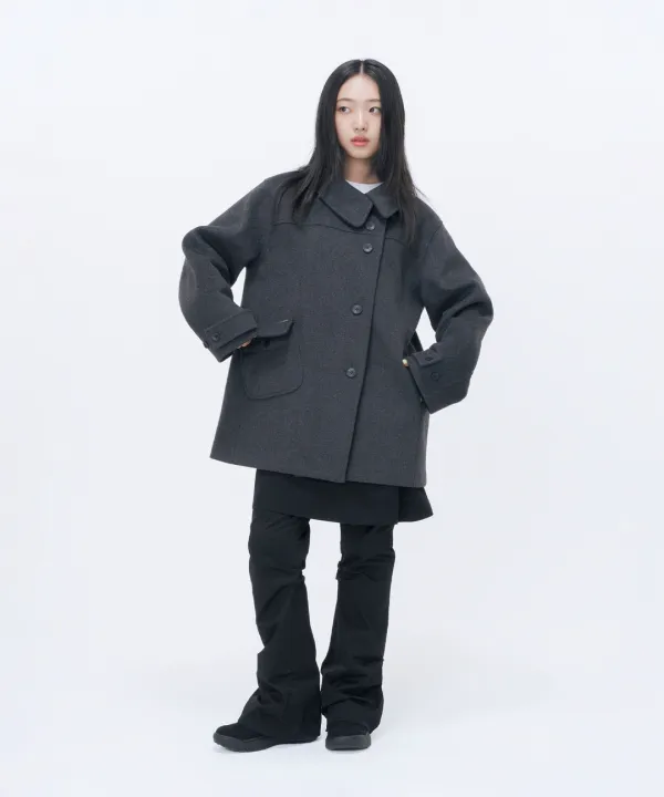 [10월 19일 발매] Big collar button coat CHARCOAL