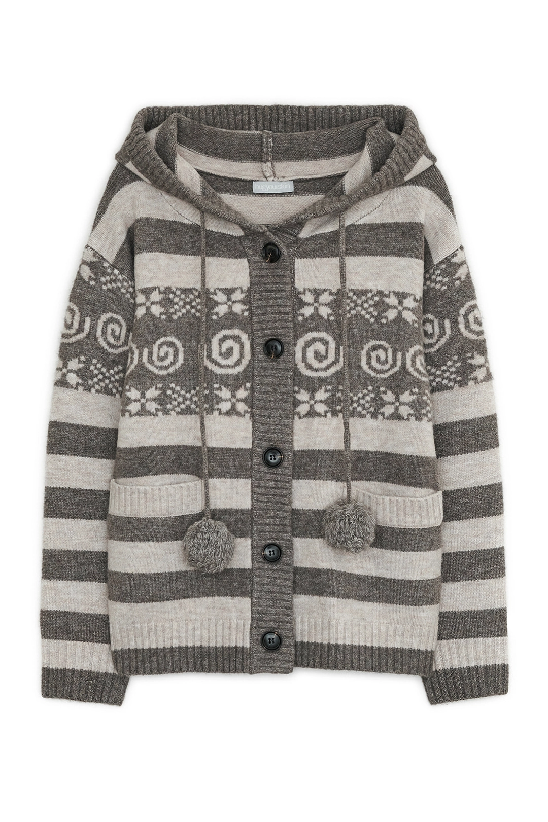 허그유어스킨 Angel wing hooded pom-pom cardigan (Brown) 상품 이미지 1