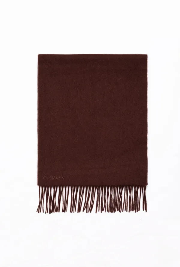 CASHMERE FRINGED LOGO SCARF (BROWN)
