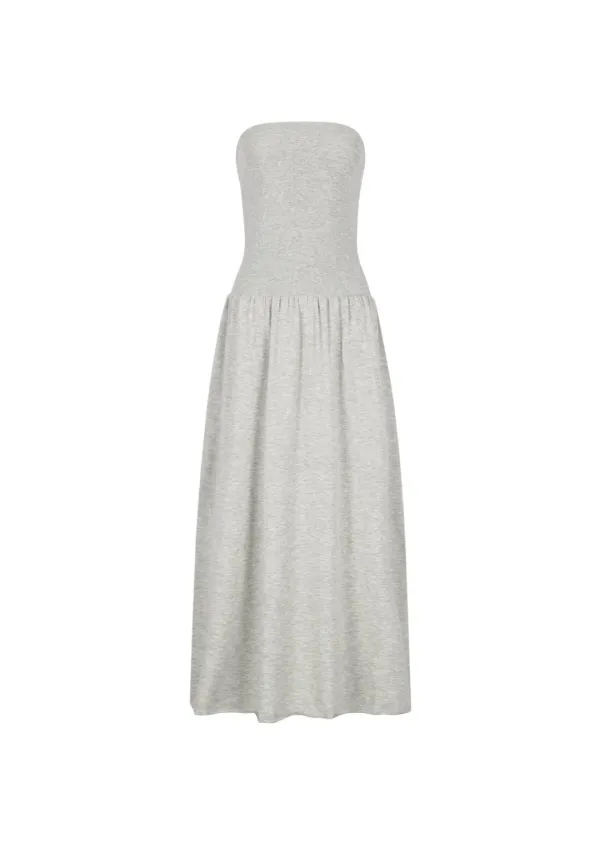 Ribbed shirring knit maxi dress, Beige