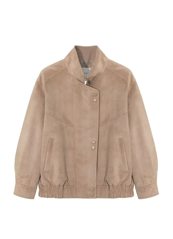 Asymmetric Placket Faux Suede Jacket SL5XJ830-91