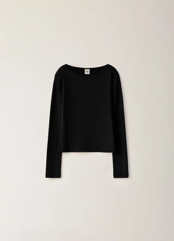 Basic Boat Neck T-shirt - Black