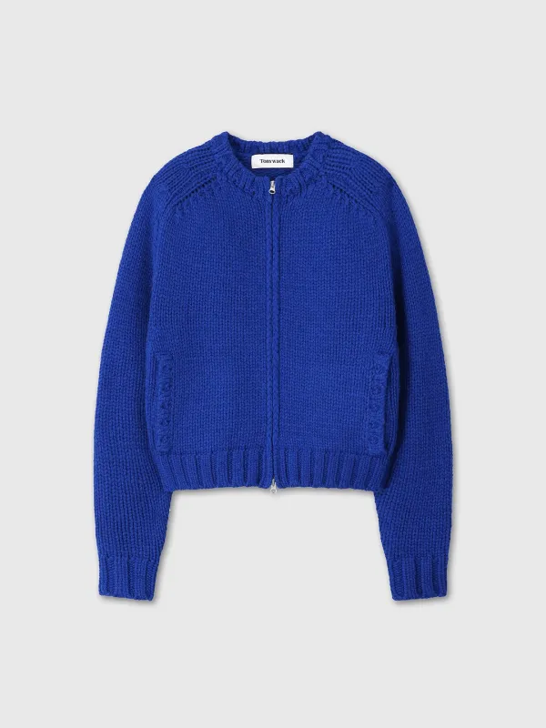 (W) SHETLAND WOOL KNITTED ZIP BLOUSON_ ROYAL BLUE