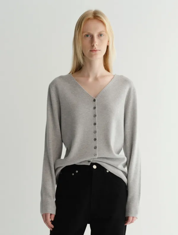 Wool Button Knit Cardigan (Light Grey)