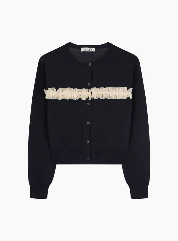 RUFFLE LINED CARDIGAN (NAVY)