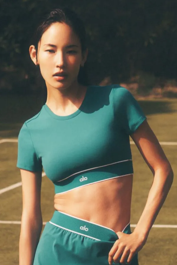 ALO Softsculpt Amp It Up Short Sleeve Bra - Emerald Isle