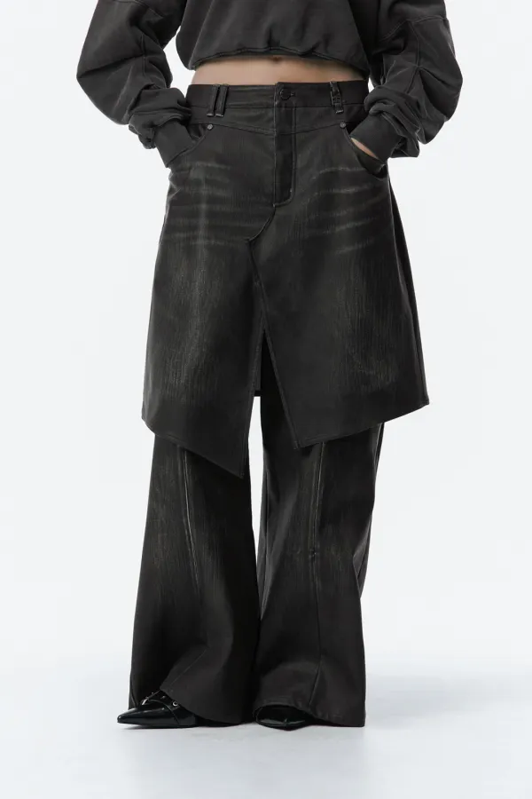Layered Skirt Pants [ Dark Brown ]