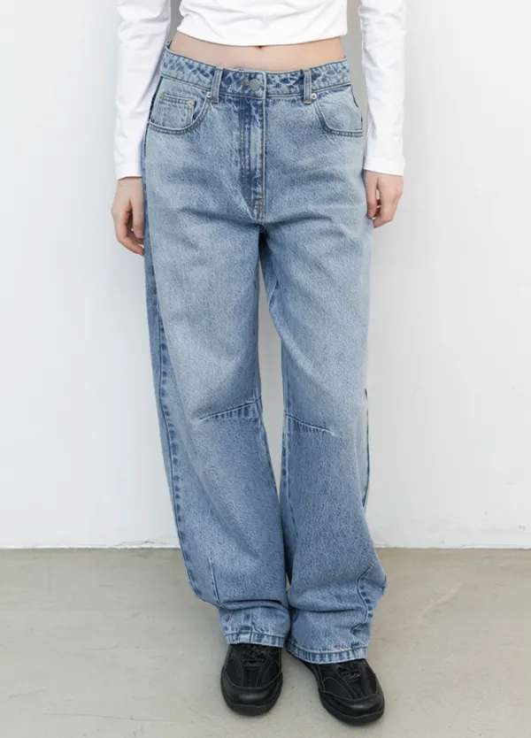 (PT-5746)CURVED BALLON DENIM PANTS