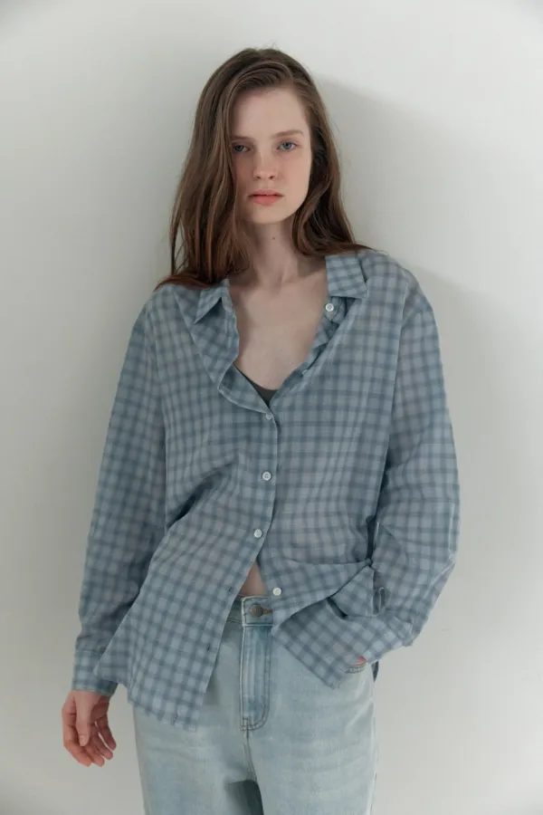 [8th] Tilly Check Shirts_Sky blue