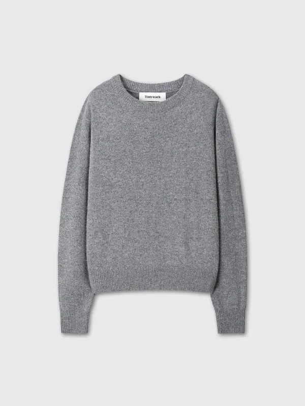 (W) WOOL BLEND CREW-NECK KNIT_ GREY