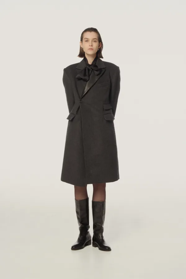Saran Leather Lapel Half Coat