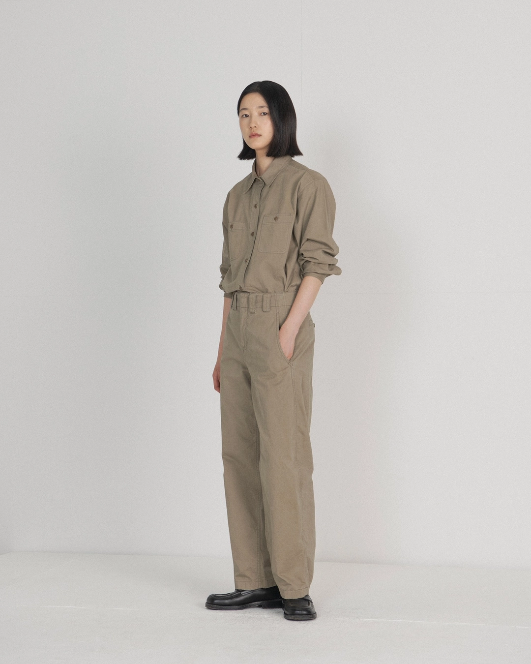 브라운야드 W Washed Work Shirt, Dark Beige 상품 이미지 2