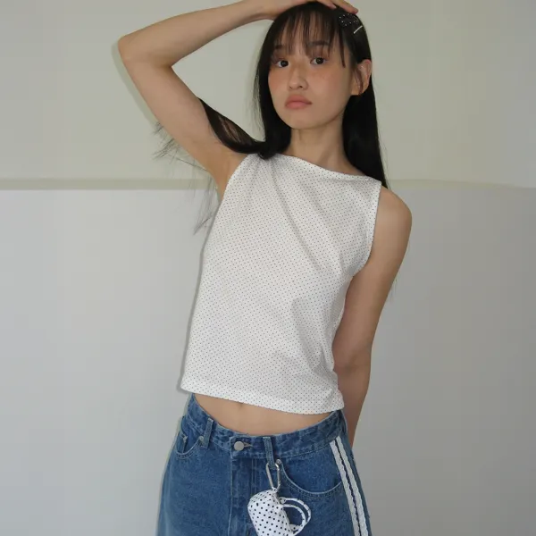 DOT BOATNECK SLEEVELESS WHITE