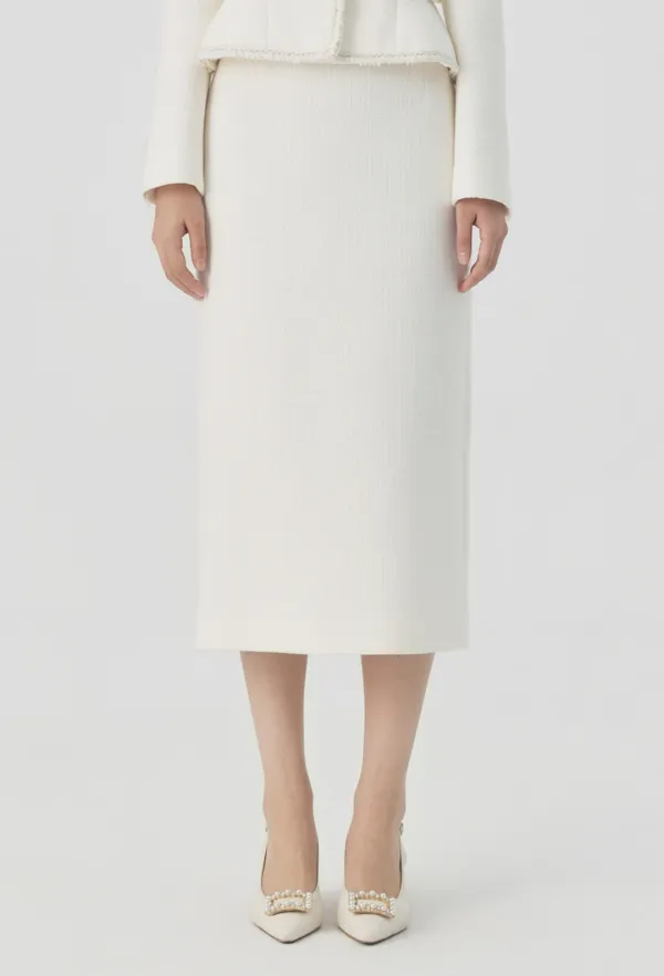 [9/28일 순차출고 예정] Lumiere Tweed H-line Skirt (Ivory)